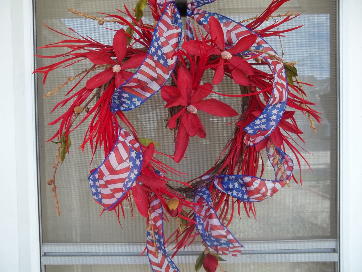 Feather Wreath, Holiday wreath,Patriotic wreath,Front door wreath,Berry wreath,Summer wreath,wreath,heart wreath,Burgandy Berry wreath