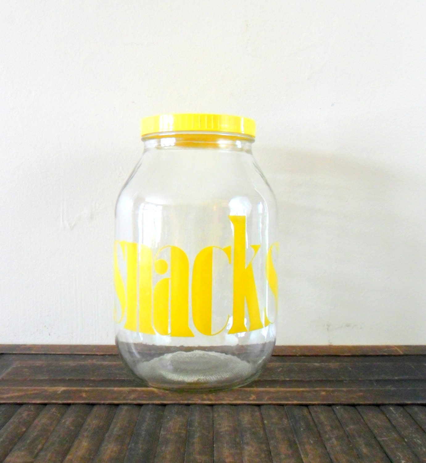 SALE 25% OFF large typographic yellow ball snack jar - retro kitchen - organization