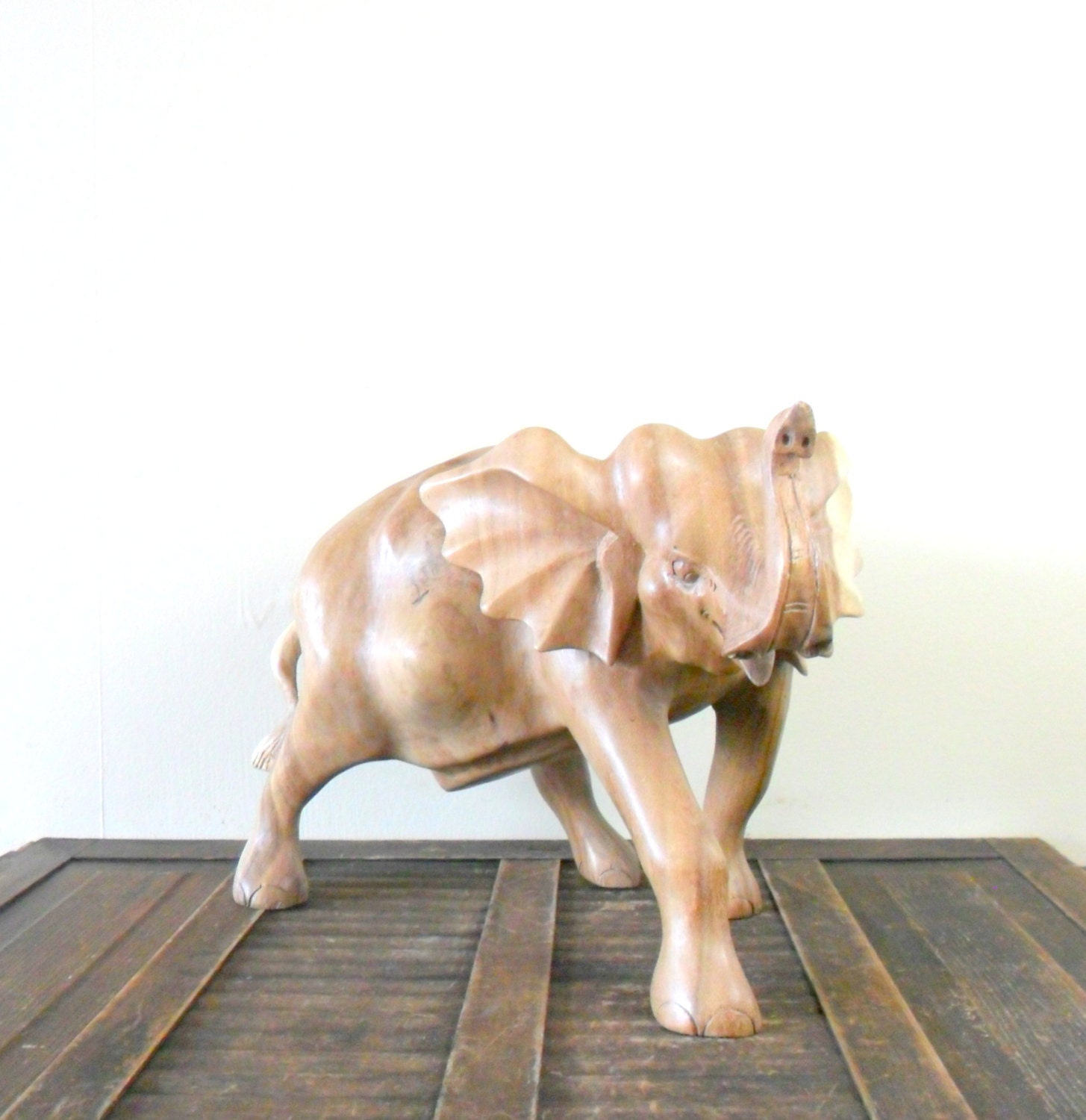 vintage extra large carved wooden elephant figurine - knobby - zoo animal