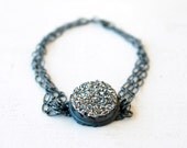Sparkly Silver Druzy bracelet in sterling silver blackened with a silver metallic sparkle Handmade FREE SHIPPING