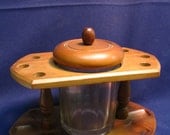 Tobacco 6 Pipe Rack Stand Holder W/ Glass Tobacco Storage Humidor Solid Wood