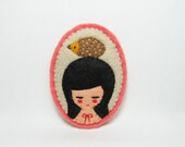 Tanned Hedgehog and Girl felt brooch