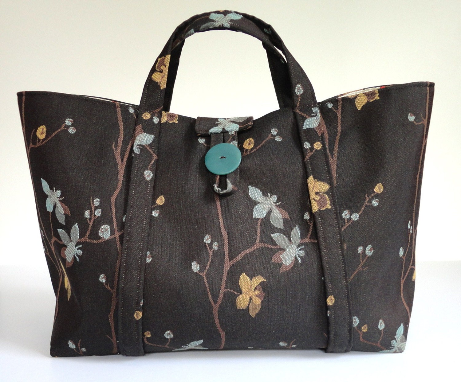Knitting  Project Bag Brown Floral Upholstery Bag