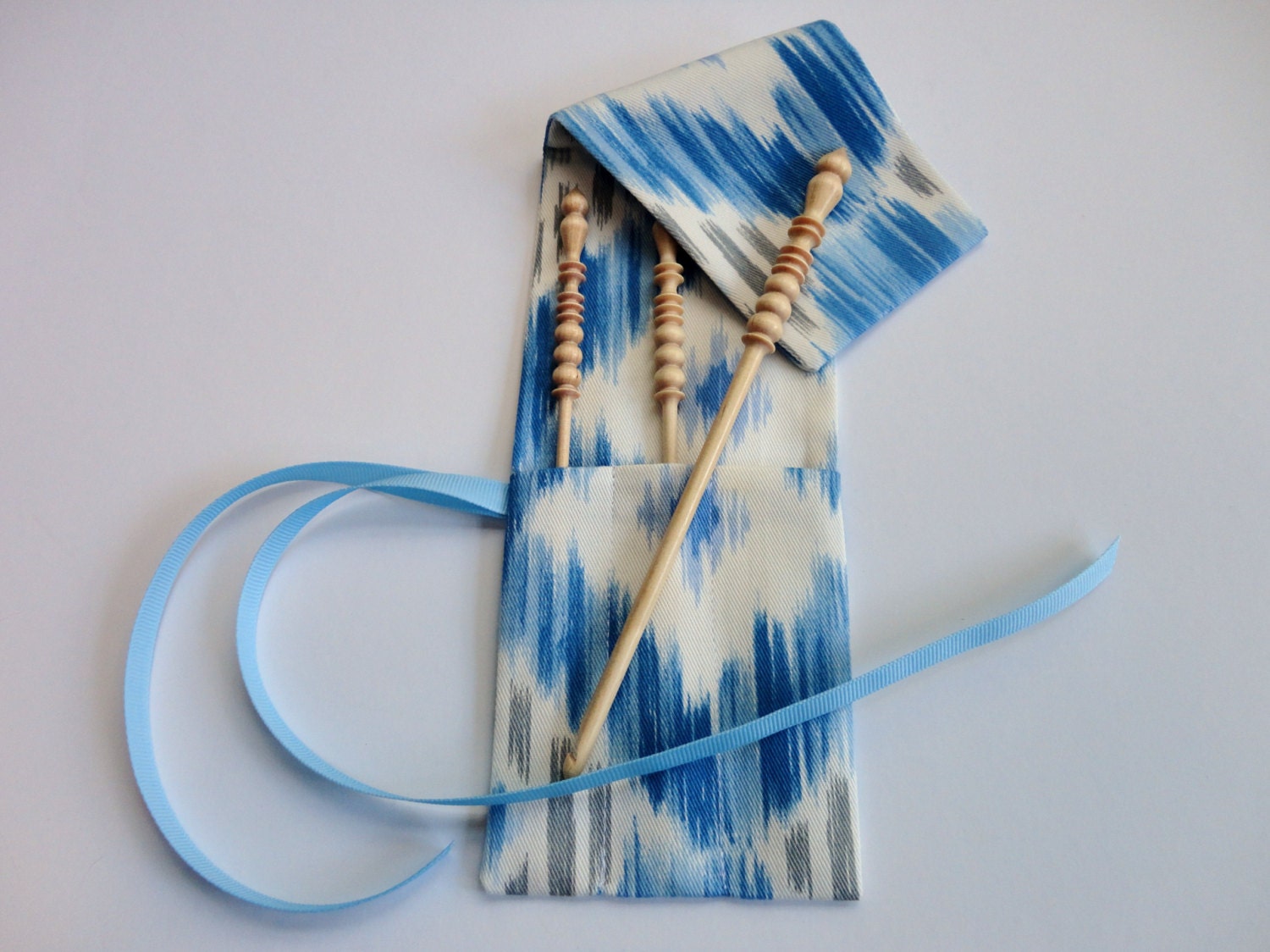 Crochet Hook Case with Brittany Hooks Blue Ikat Fabric