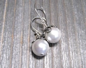 White Sea Shell Pearl Earrings, Wedding Jewelry, Large White Pearl, June Birthstone Jewellery, Sterling Silver