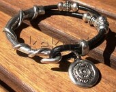 women black leather bracelet sterling silver plated half bracelet cuff button clasp  butterfly finding jewellery