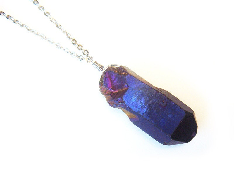 Purple Titanium Quartz Crystal Necklace