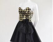 Gold and Black sweetheart neckline cocktail dress