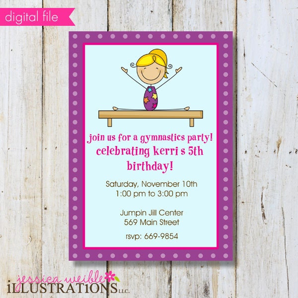 Gymnastic Stick Figure Theme V2 Printable Party Invitation - Birthday Invitation - Print Your Own Party Invitation- Party Printable Invite Il_570xn