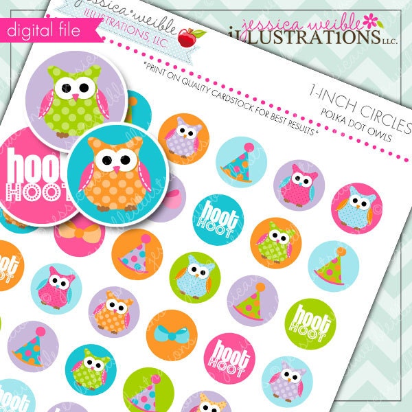 Polka Dot Owl Theme - Printable 1-inch Circles- One Inch Circles- Printable Party Favors - Owl Party Printables Il_570xn