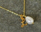 Set of 4 - Bridesmaids Initial Necklace w Swarovski Pearl Charm