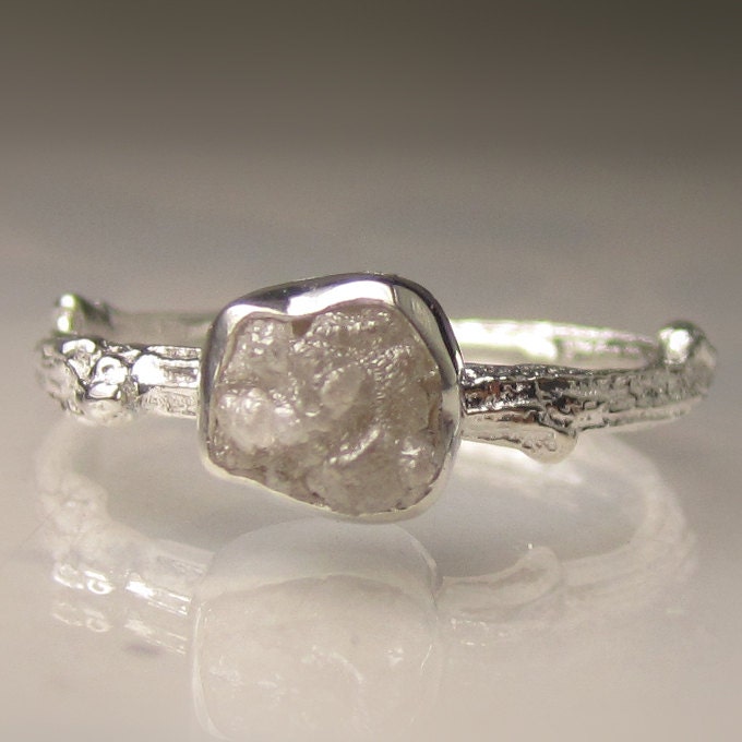Rough Diamond Twig Ring in Sterling Silver, Engagement Ring