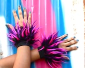 Purple // Pink // Black -- WRIST CUFFS faux fur Costume accessory Cheshire Cat . cosplay funky retro festivals unique clothing adult unisex