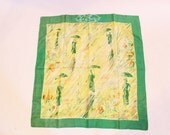 RAINDROPS 70s Silk Springtime Abstract Rainy Day French Scarf