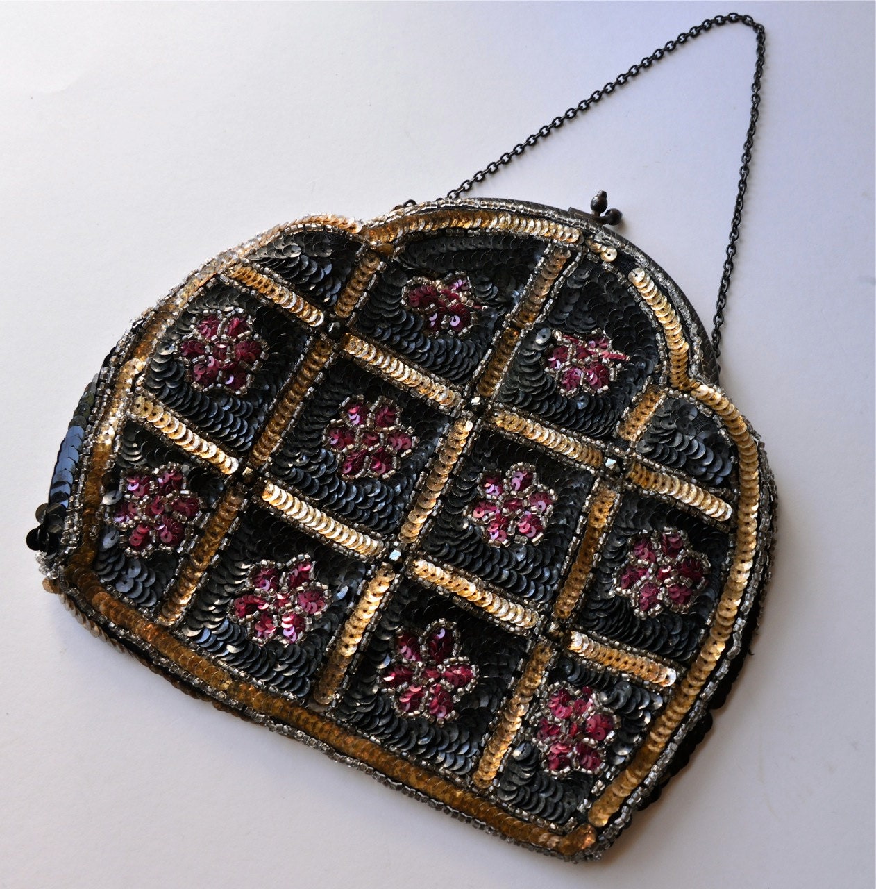 Vintage French Beaded Purse Black Beaded Purse by Violasvintages