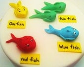 Dr. Seuss Baby Shower One Fish, Two Fish, New Fish, Cupcake or Cake Toppers little signs included