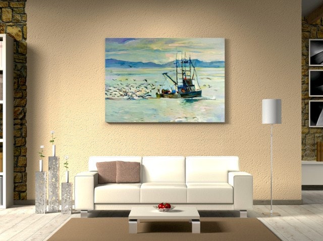 LARGE 24 x 33 CANVAS ART - Fishing Boat