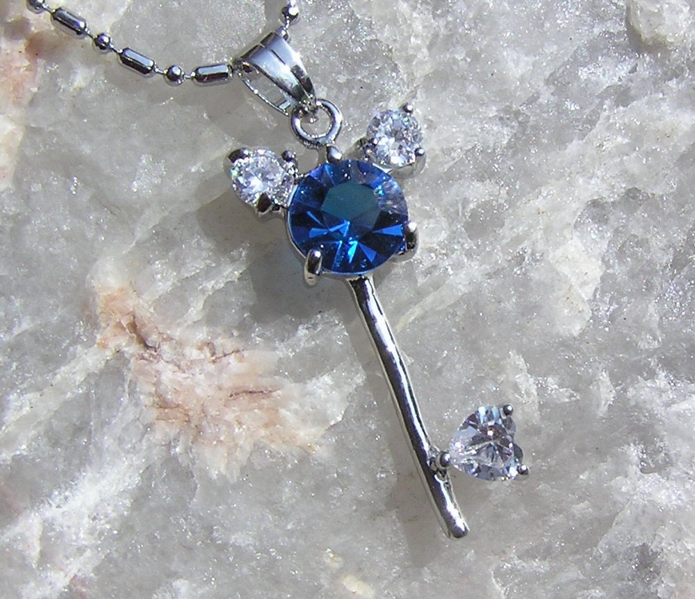 Blue Sapphire Key Pendant - Vintage