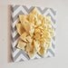 Wall Flower -Light Yellow Dahlia on Gray and White Chevron 12 x12" Canvas Wall Art- 3D Felt Flower