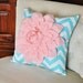 Light Pink Dahlia on Aqua and White Zigzag Pillow -Decorative Chevron Pillow-