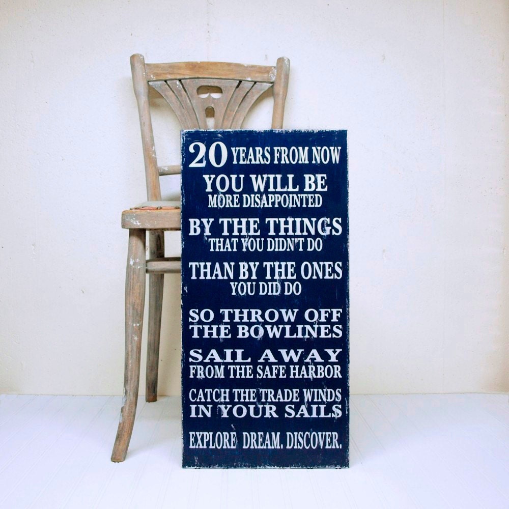 Twenty Years From Now... Wood Sign Navy Blue