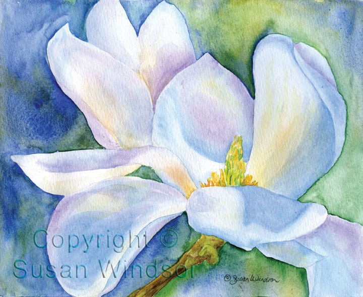 Magnolia Watercolor Painting Giclee Print 8 x 10