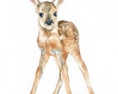 Deer Fawn Watercolor Painting Giclee Print 5x7 Nursery Art