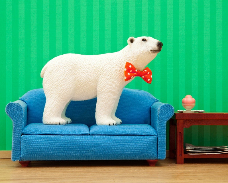 diorama, polar bear, mint green, bow tie - Fit To Be Bowtied 8 x 10