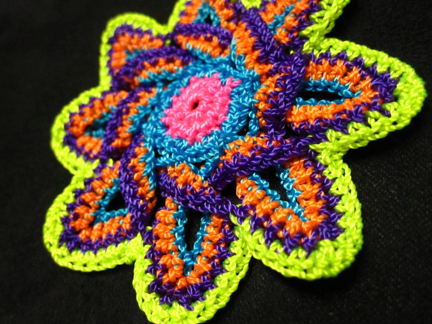 Crochet Flower Applique, Neon Colors, Made To Order
