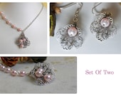 Set of 2 - Necklace and Earrings, Lily Pendant  Necklace, Drop Earrings,  Statement Necklace, Dangle Earrings,Lariat Necklace,Bridal