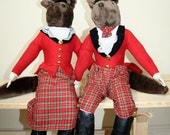 Vintage Pair, Mr. and Mrs. "Equestrian" Stuffed Fox Dolls