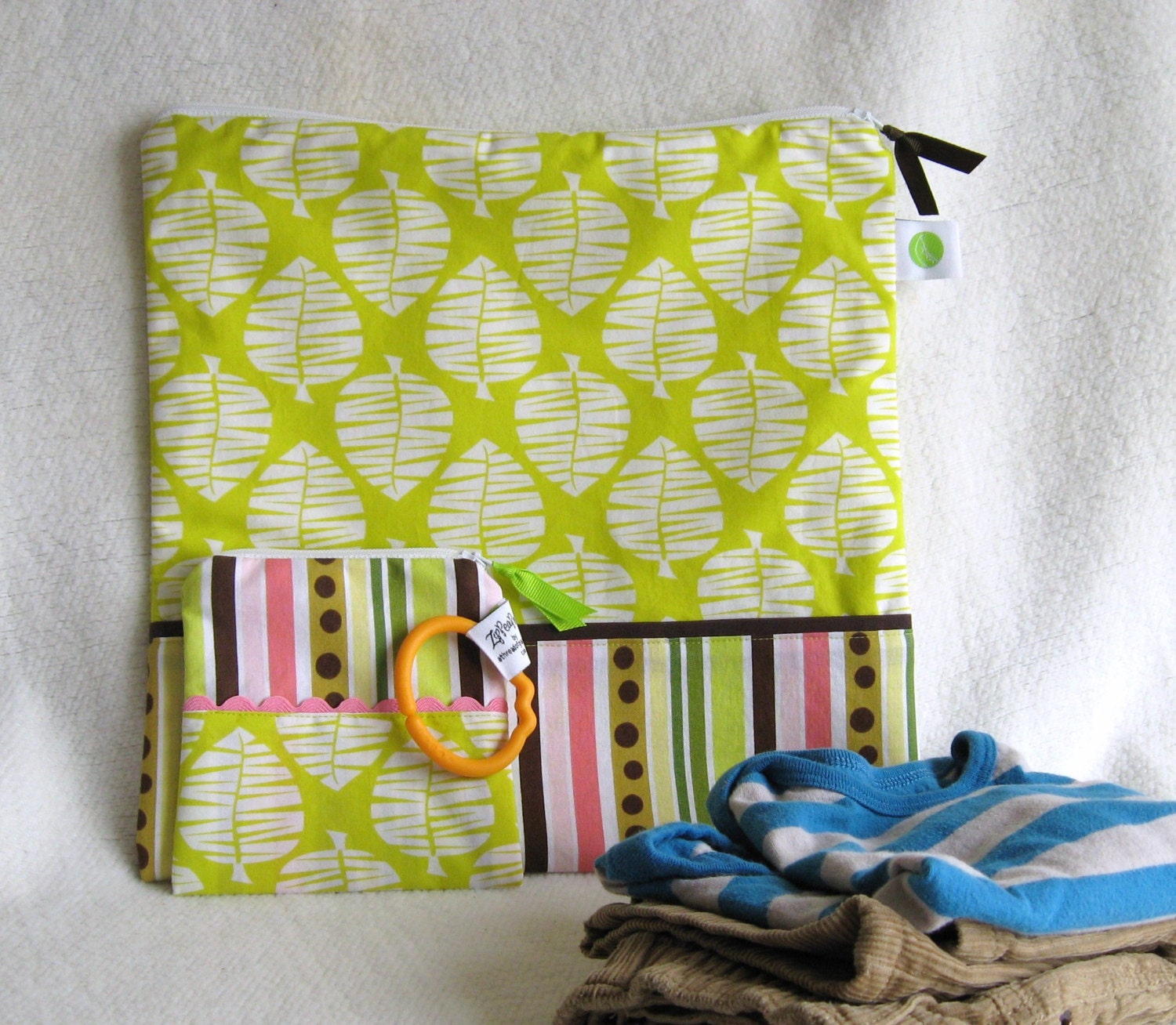 Wet Bag Set, Diaper Bag Set, Baby Shower Gift Set  - 12" x 12" Wet Bag & 5" Pacifier Pouch - Zippered, Reusable, Washable, Eco-Friendly