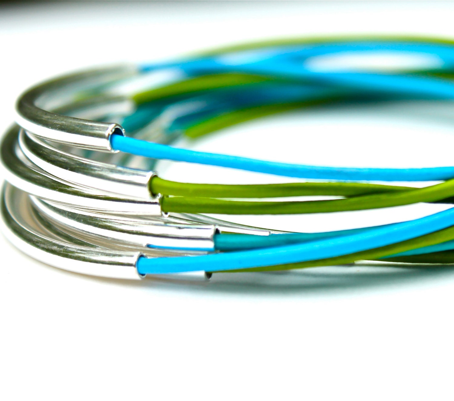 Leather Bangle Bracelets Summer Garden Blues Set of 10 Stacking Bangle Bracelets Best Seller Amy Fine Design