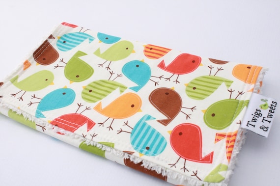 Urban Spring Birds- Burp Cloth on Vanilla Chenille