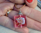 Venetian glass necklace gold foil, pink square pendant, adjustable leather necklace, Murano glass jewelry by Dolce Beada