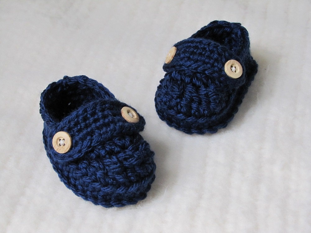 Crochet Baby Loafer Booties - 0 to 3 Months - Navy Blue