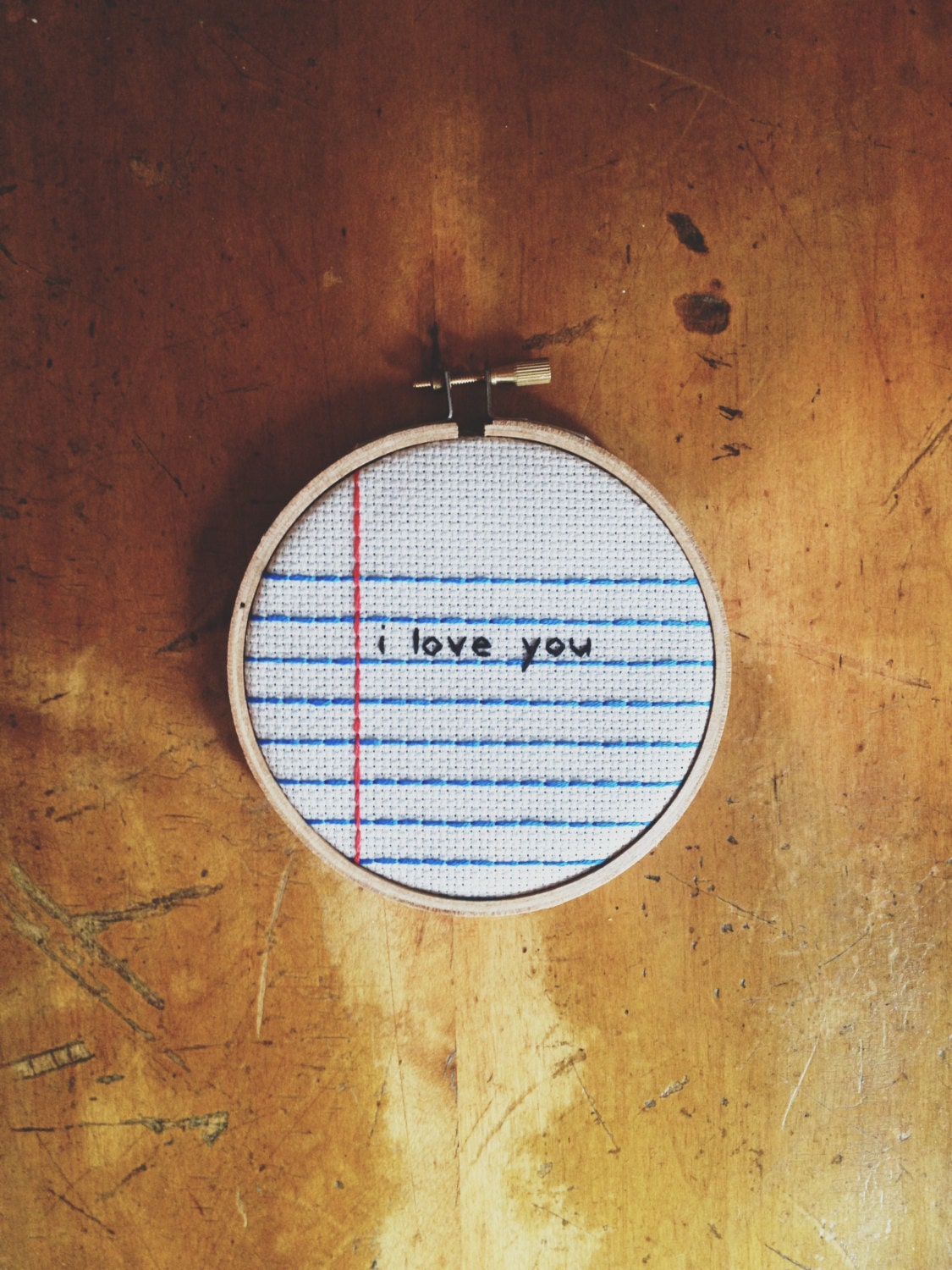 Notebook Lined Paper Cross Stitch Embroidery Wall Hanging 'i love you' Hoop