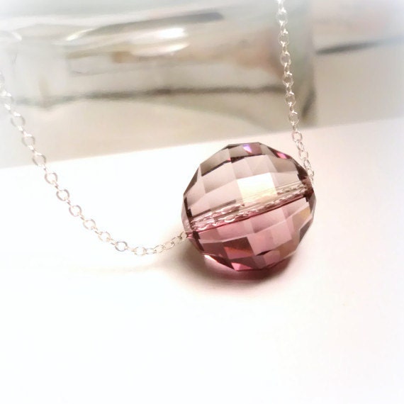 Pink Ruby Necklace Sterling Silver Swarovski Pink Crystal Necklace Rose Pink Jewelry