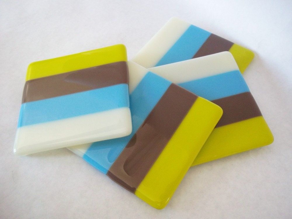 COASTERS - Beach Blanket Stripe Fused Glass Coasters - Set of 4