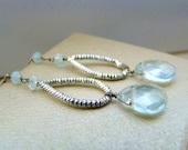 Aquamarine Gems Sterling Silver Earrings 2 inches long