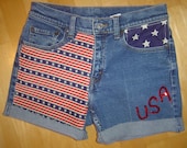 Levi Cut-off Shorts - Patriotic, Memorial Day, 4th of July Veterans Day - USA - Upcycled