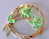 Vintage Signed ART 12K GF Peridot Floral Pin