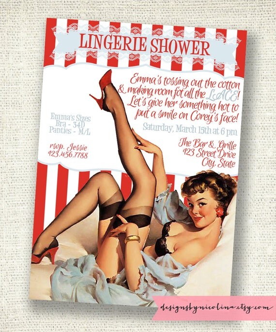 RETRO Sexy - Vintage Pin Up Lingerie Shower PRINTABLE Invitation