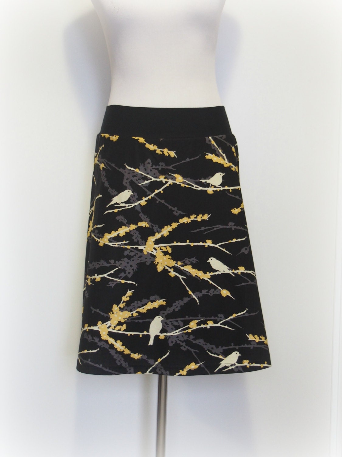 black birds retro inspired print aline skirt from Wanderlust by Miss Fancypants - light weight 100% cotton