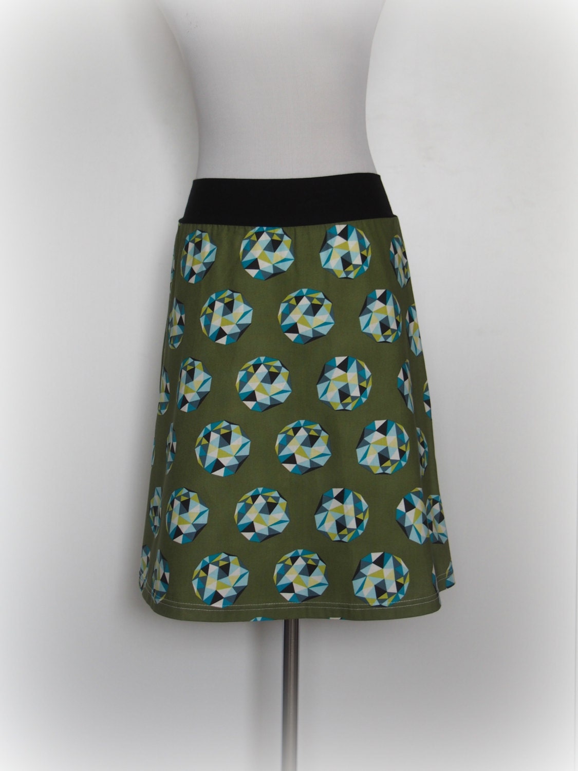 green meteorites geometric printt aline skirt from Wanderlust by Miss Fancypants - light weight 100% cotton