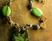 Natural Green Turquoise Pendant Necklace Freeform Rustic Primitive One of a Kind