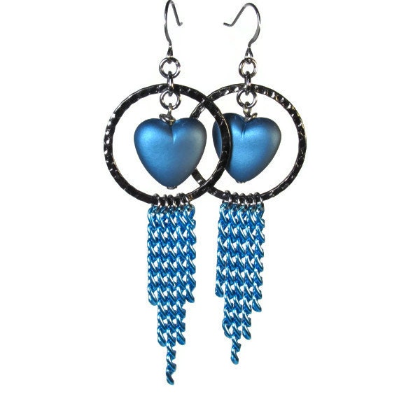 Heart Earrings, Blue Heart Earrings, Teal Heart