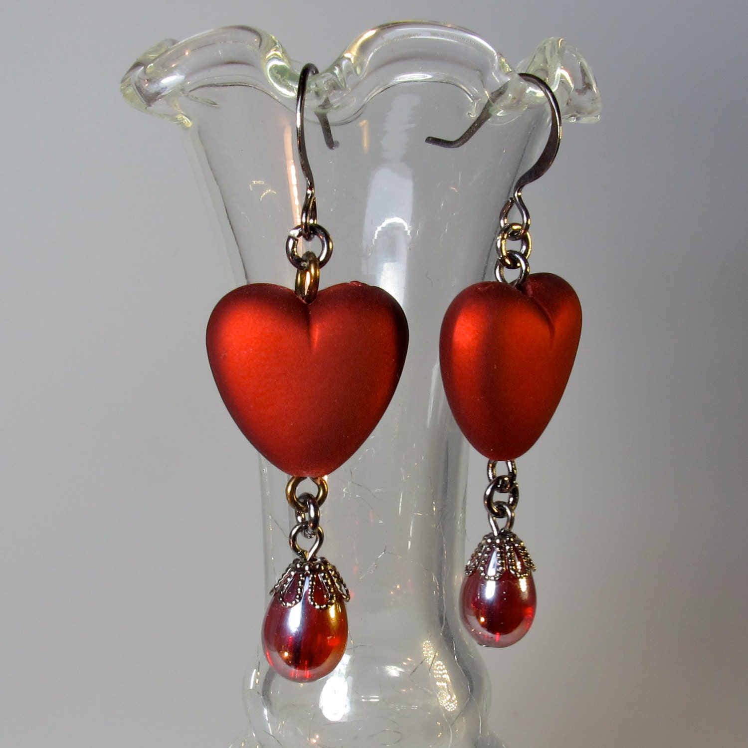 Heart Earrings Valentine S Earrings Crimson Red