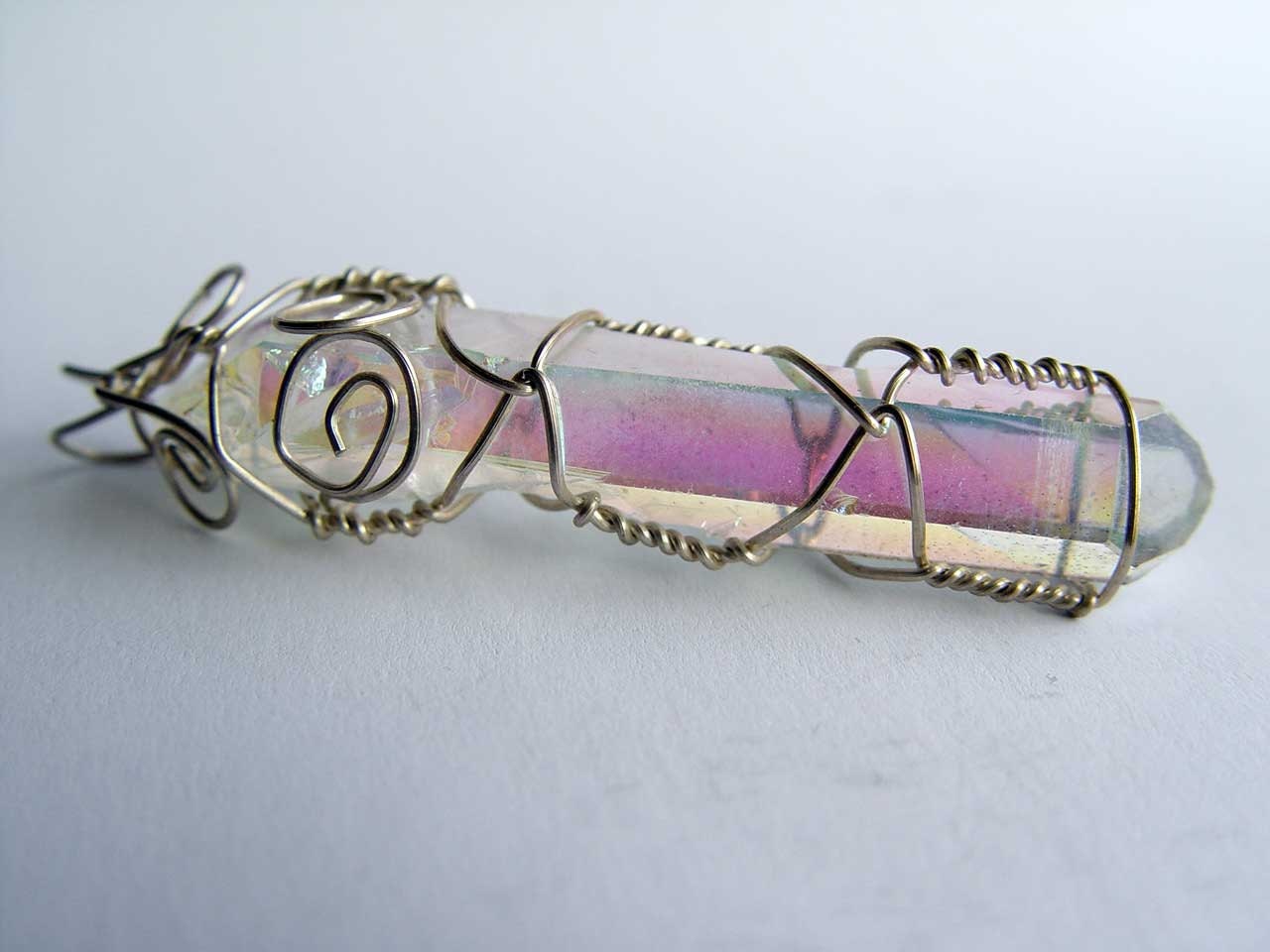 Sterling Silver Wire Wrapped Rainbow Angel Aura Quartz Crystal from Arkansas