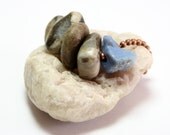Fossils Pebbles Blue Slag Glass Jewelry- Drilled Seaglass Fossil Beach Stones- "Bay" by Allybeans